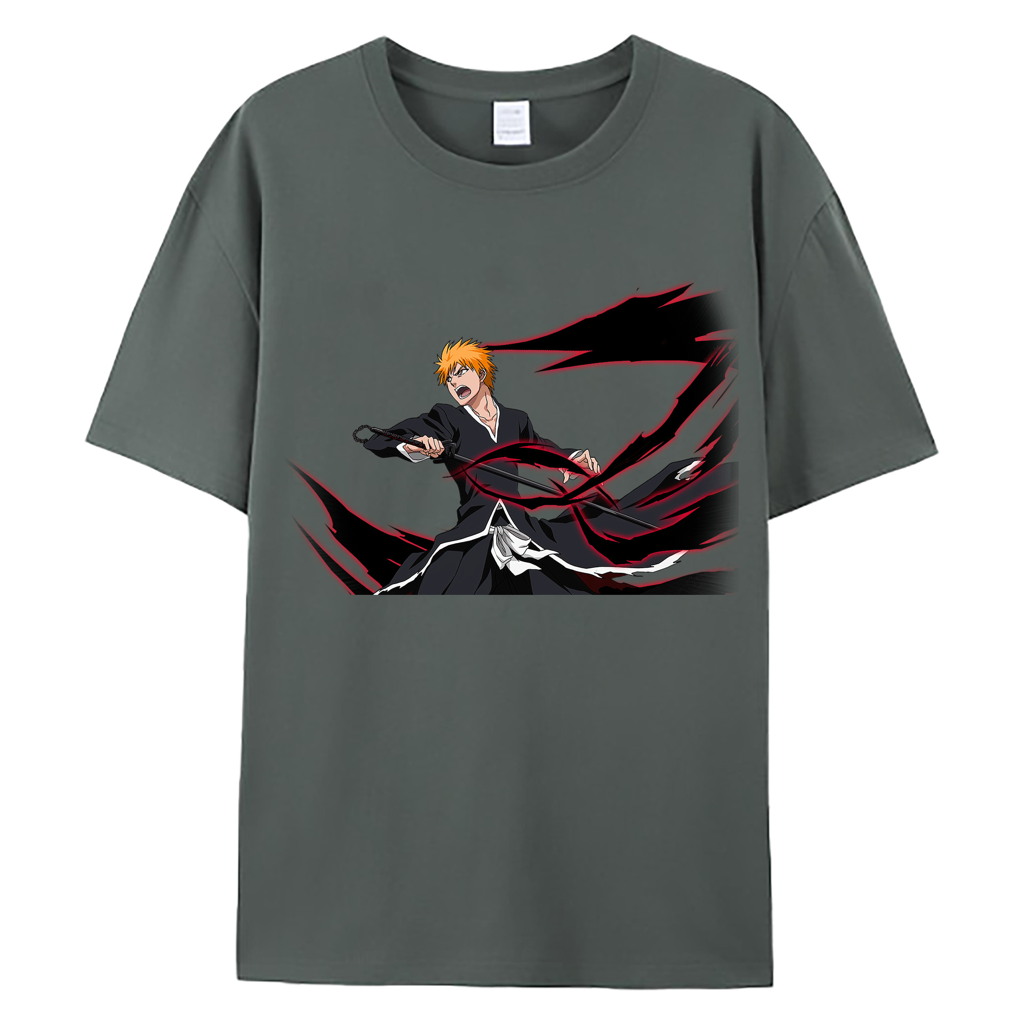 （画像用） ブリーチ 黒崎一護（くろさき いちご）BLEACH Kurosaki Ichigo 綿100％ メンズ半袖Tシャツ｜肌触りやわらか＆通気性